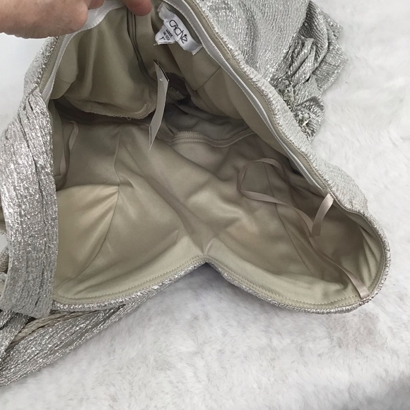 Cache NWT One Shoulder Metallic Cocktail Party Evening Dress Silver Size 12 - Picture 7 of 10